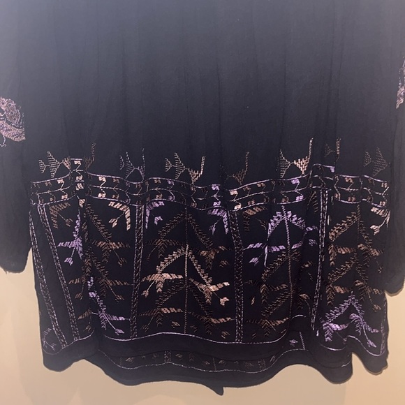 Free People black mini dress size XS with back tie and deep V bk w/ embroidery - Picture 3 of 13